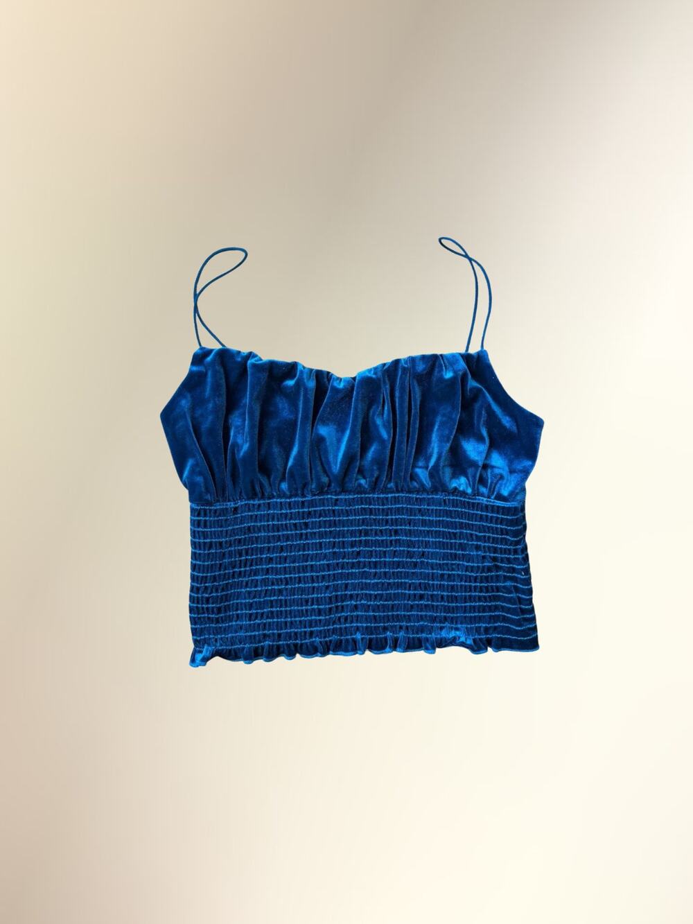 Urban Outfitters Blue Velvet Smocked Ruched Crop Cami Tank Top Women's S